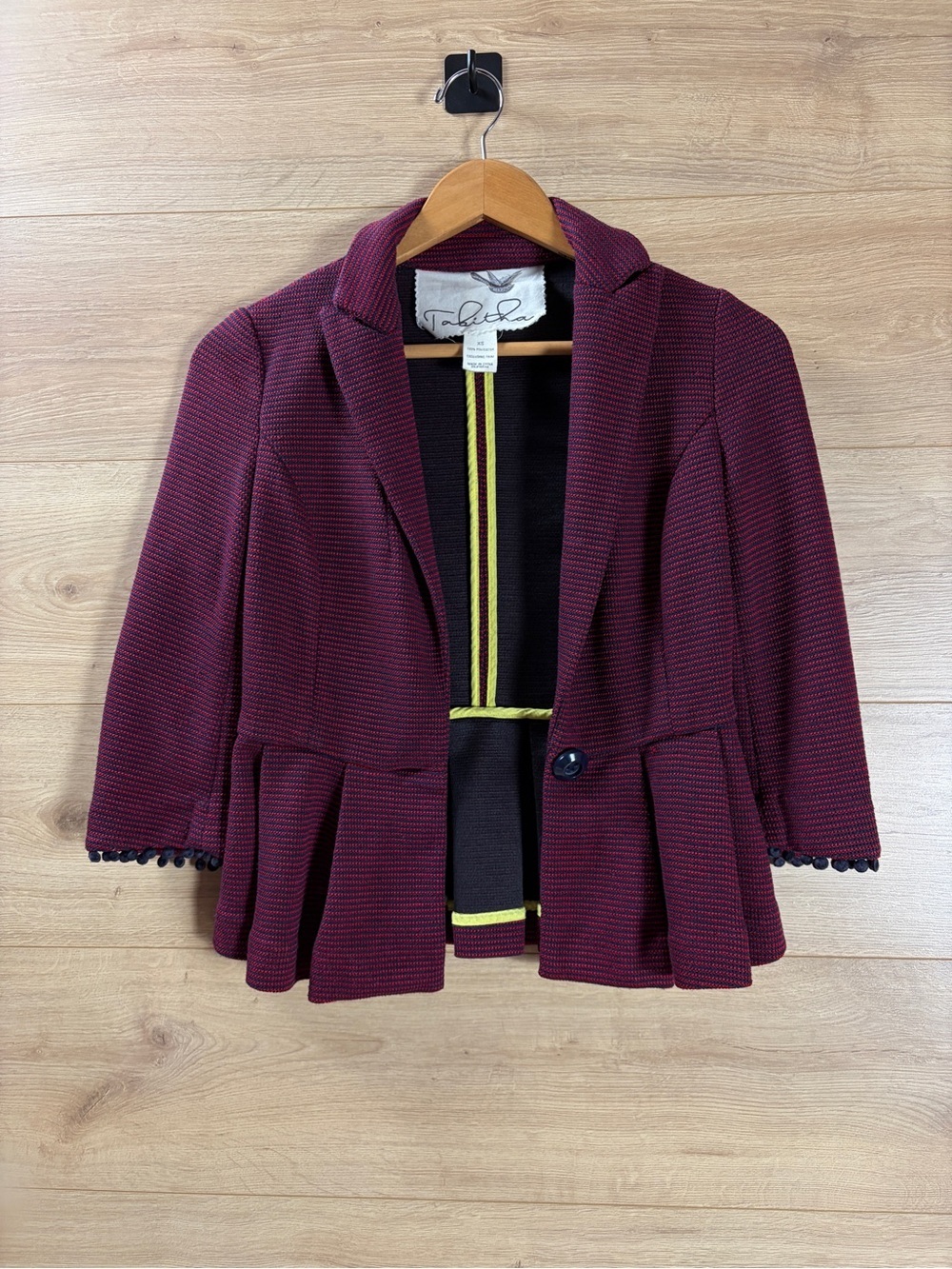 Tabitha Anthropologie Women's Maroon 3/4 Sleeve Peplum Blazer - Picture 4 of 8